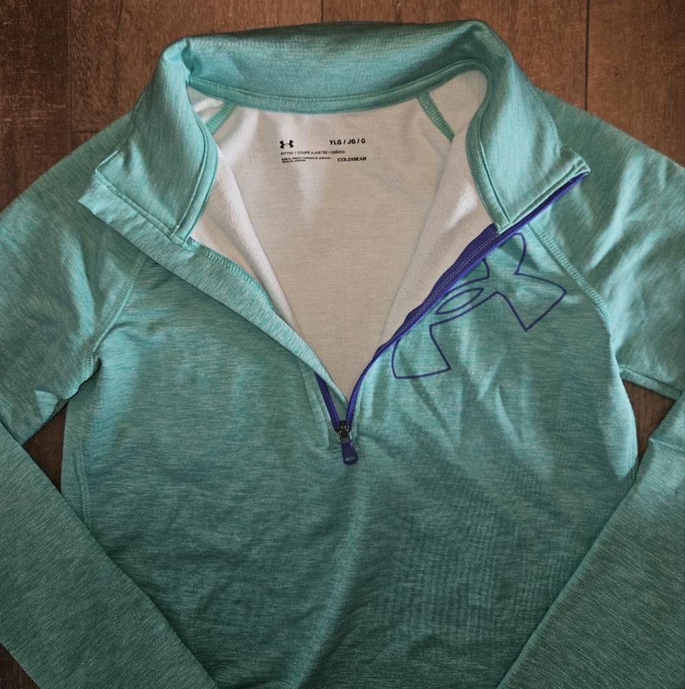 Under Armour Girls Teal & Purple 1/4 Zip-Up Pullover - Size Youth Large - Picture 3 of 7